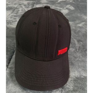 Puma Men’s Stretch Fit Baseball Cap Black Red Raised Rubber Logo Hat Size S/M